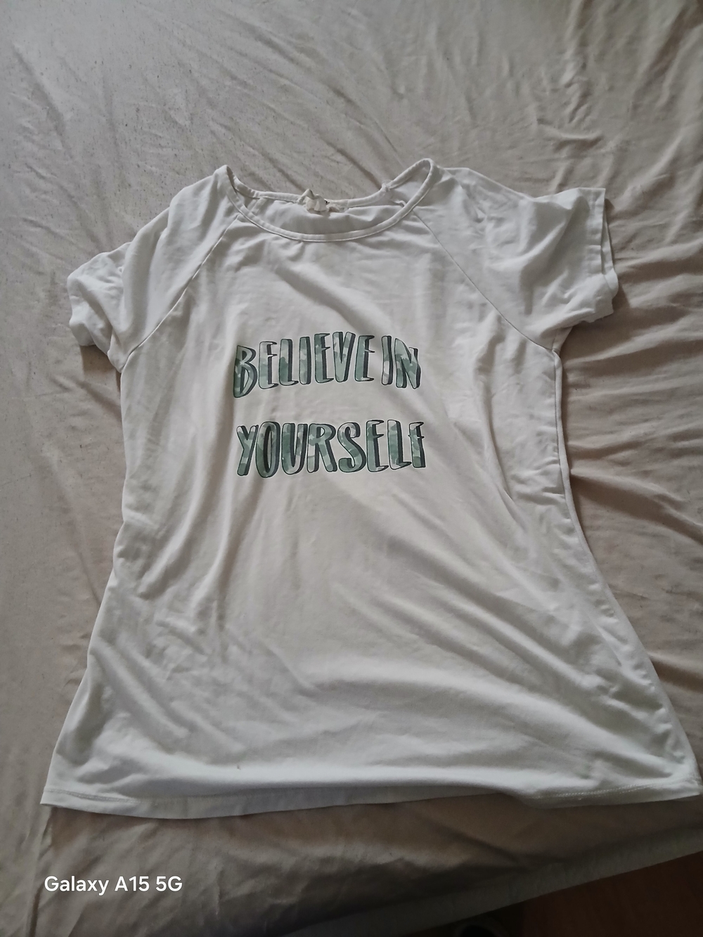 YMI White Short Sleeve Graphic Tee with Green "Believe In Yourself" Print